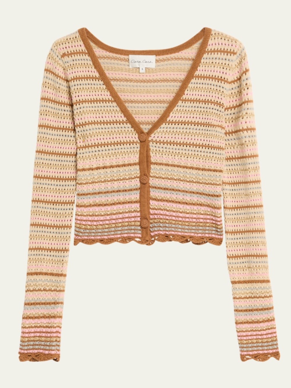 CARA CARA Lilana Liliana Cardigan Knit Clay Striped Lurex Crochet NWT SMALL